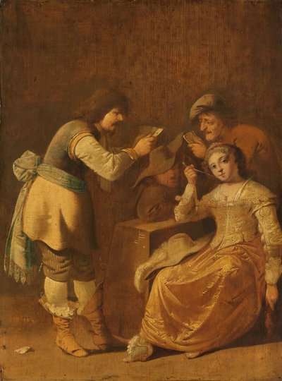 Card Players with Woman Smoking a Pipe by Pieter Jansz. Quast